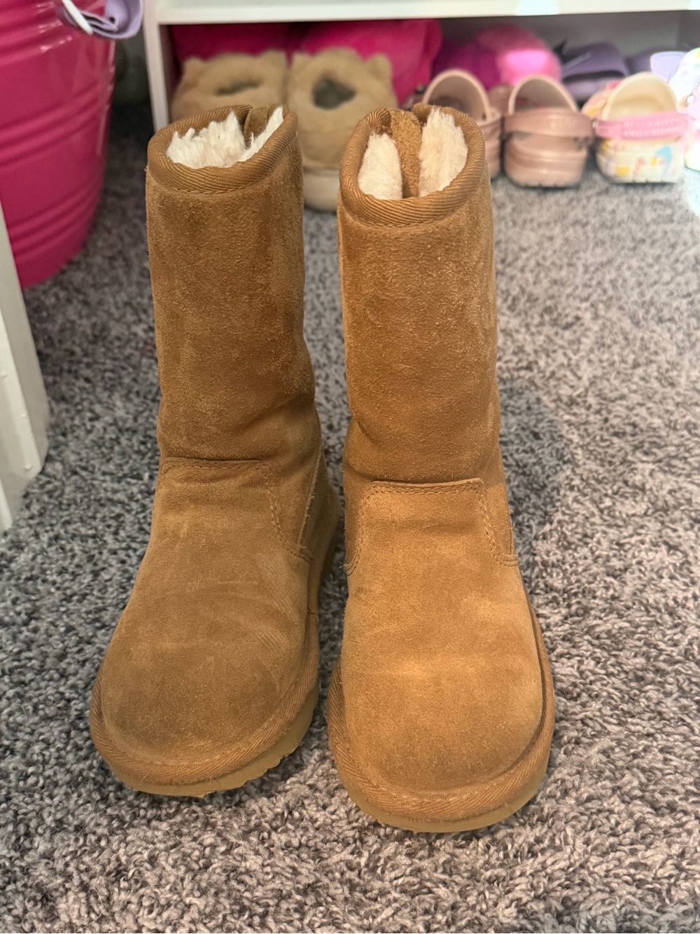 UGG Chestnut Back-Zip Suede Short Boots with Shearling